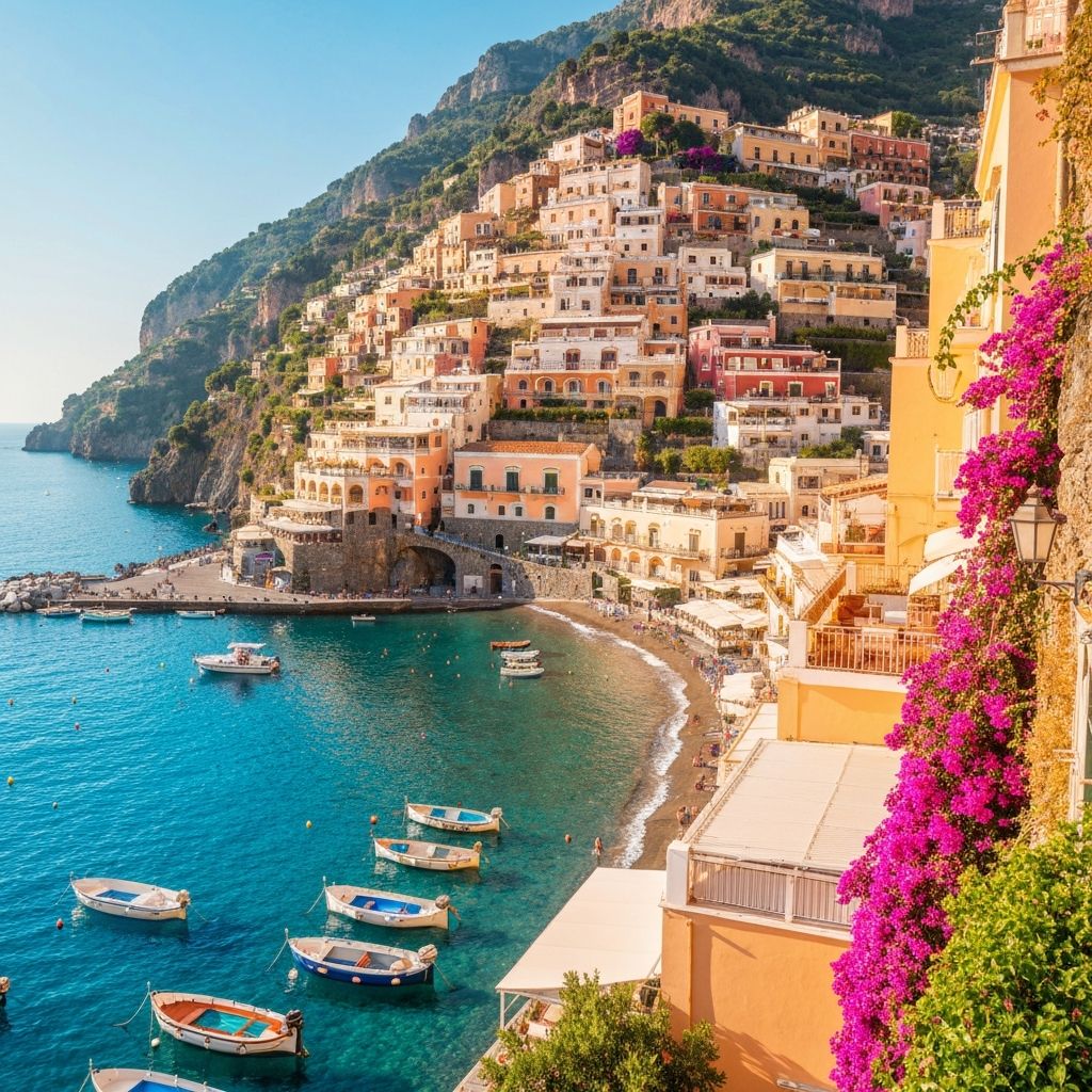 Vue sur Positano et la Côte Amalfitaine avec ses maisons colorées