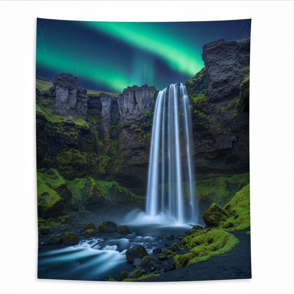 Cascade de Skógafoss et paysage volcanique en Islande